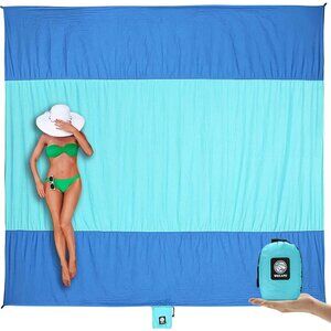 Beach Blanket Sandproof  Beach Mat Lightweight & Durable with 6 Stakes 4 Pocket
